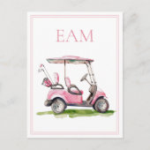 Preppy Pink Golf Cart Monogram Postkarte (Vorderseite)