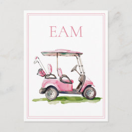 Preppy Pink Golf Cart Monogram Postkarte