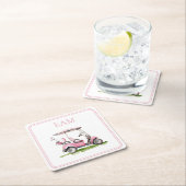 Preppy Pink Golf Cart Monogram Rechteckiger Pappuntersetzer (Vor Ort)