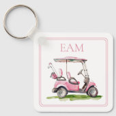 Preppy Pink Golf Cart Monogram Schlüsselanhänger (Vorderseite)
