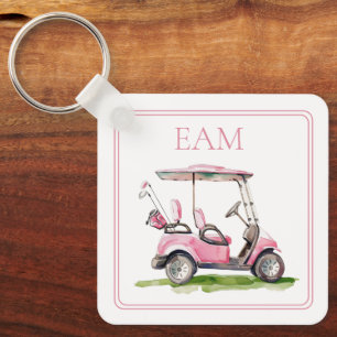 Preppy Pink Golf Cart Monogram Schlüsselanhänger