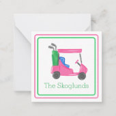 Preppy Pink Golf Cart Personalisiert Border Gift Mitteilungskarte (Vorderseite)