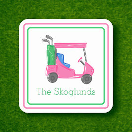 Preppy Pink Golf Cart Personalisiert Border Gift Mitteilungskarte
