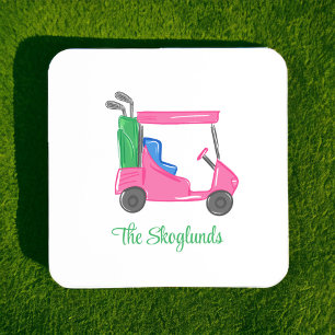 Preppy Pink Golf Cart Personalisiert Getränkeuntersetzer
