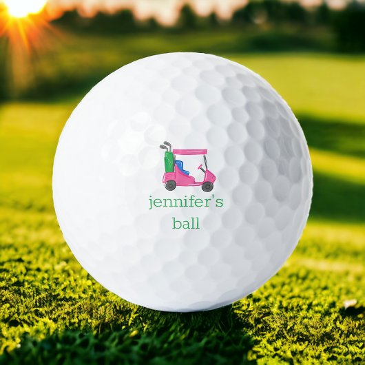 Preppy Pink Golf Cart Personalisiert Golfball