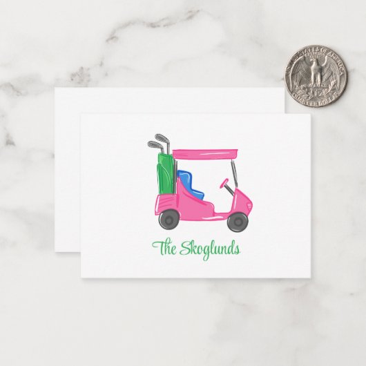 Preppy Pink Golf Cart Personalisiert Mitteilungskarte (Vorderseite/Rückseite Beispiel)