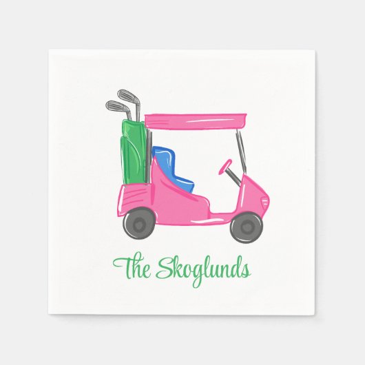 Preppy Pink Golf Cart Personalisiert Serviette (Vorderseite)