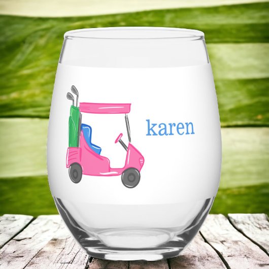Preppy Pink Golf Cart Personalisiert Weinglas Ohne Stiel