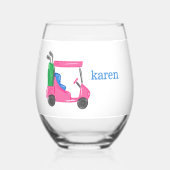 Preppy Pink Golf Cart Personalisiert Weinglas Ohne Stiel (Vorderseite)