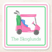Preppy Pink Golf Cart Personalisierte Grenze Rechteckiger Pappuntersetzer (Vorderseite)