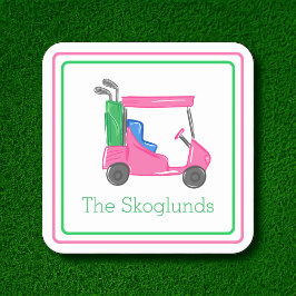 Preppy Pink Golf Cart Personalisierte Grenze Rechteckiger Pappuntersetzer