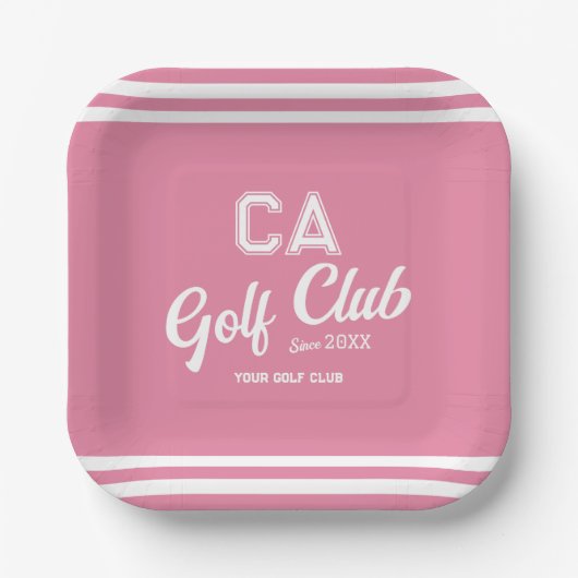 Preppy Pink Golf Club Custom Wappen Party Pappteller (Vorderseite)