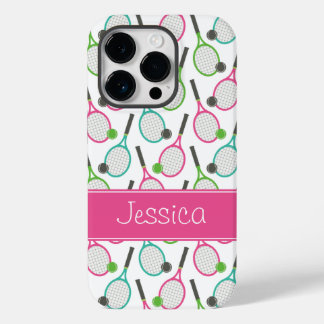 Preppy Pink Green Aquamarin Tennis Muster Personal Case-Mate iPhone 14 Pro Hülle