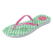 Preppy Pink & Green Bamboo Lattice Monogram Badesandalen (Schrägansicht)