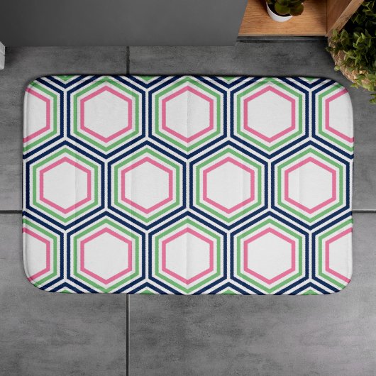 Preppy Pink Green Blue Geometric Muster Badematte
