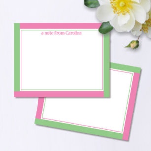 Preppy Pink & Green Border Individuelle Name Stati Mitteilungskarte