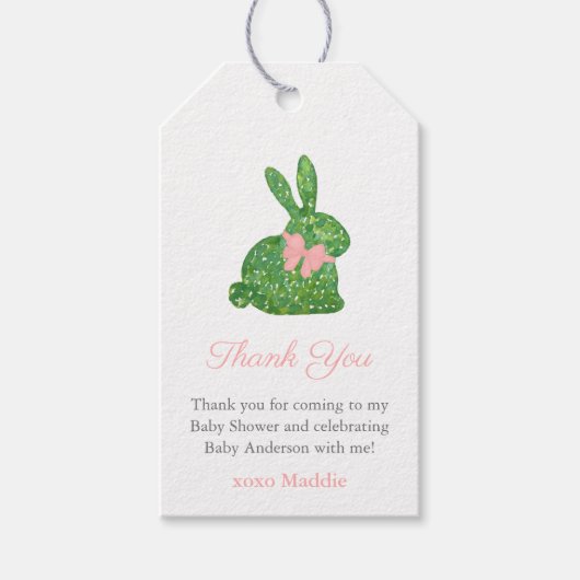 Preppy Pink Green Boxwood Bunny Baby Girl Dusche Geschenkanhänger (Vorderseite)