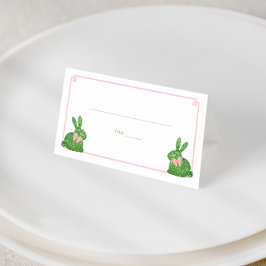 Preppy Pink Green Boxwood Rabbit Osterfeier Platzkarte