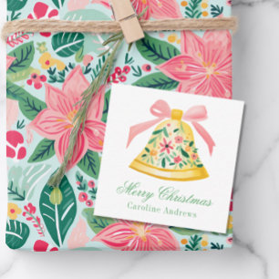 Preppy Pink & Green Christmas Bell - Geschenkverpa Mitteilungskarte