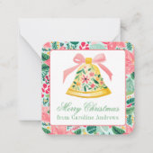 Preppy Pink & Green Christmas Bell - Geschenkverpa Mitteilungskarte (Vorderseite)