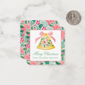 Preppy Pink & Green Christmas Bell - Geschenkverpa Mitteilungskarte (Vorderseite/Rückseite Beispiel)