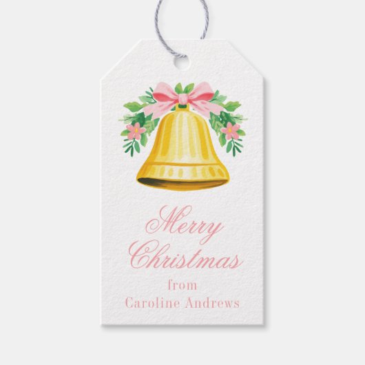Preppy Pink & Green Christmas Bell Swag Geschenkanhänger (Vorderseite)