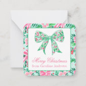 Preppy Pink & Green Christmas Bow Geschenkverpacku Mitteilungskarte (Vorderseite)