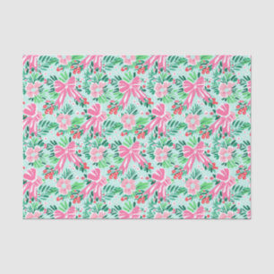 Preppy Pink & Green Christmas Bows & Garland Seidenpapier
