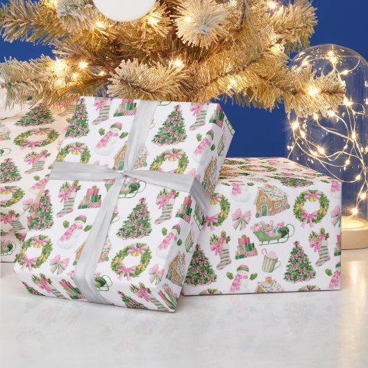 Preppy Pink & Green Christmas Geschenkpapier (Feiertage)