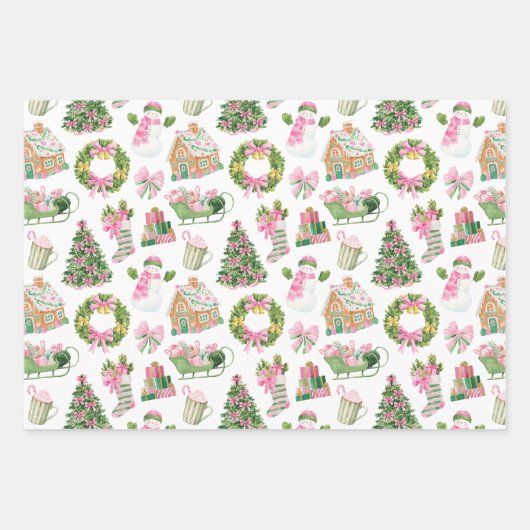 Preppy Pink & Green Christmas Geschenkpapier Set (Vorderseite 2)