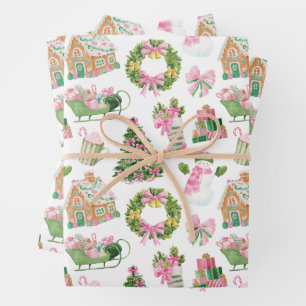 Preppy Pink & Green Christmas Geschenkpapier Set