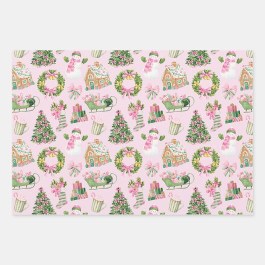 Preppy Pink & Green Christmas Geschenkpapier Set (Vorderseite 3)