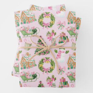 Preppy Pink & Green Christmas Geschenkpapier Set