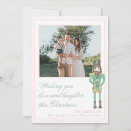 Preppy Pink Green Christmas Nutcracker One Photo Feiertagskarte