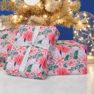 Preppy Pink & Green Christmas Poinsettias Geschenkpapier