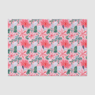 Preppy Pink & Green Christmas Poinsettias Seidenpapier