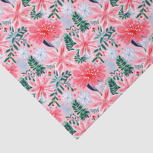 Preppy Pink & Green Christmas Poinsettias Seidenpapier (Ausschnitt)