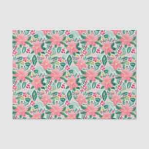 Preppy Pink & Green Christmas Poinsettias Seidenpapier