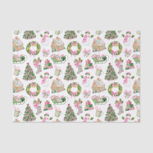 Preppy Pink & Green Christmas Seidenpapier (Vorderseite)
