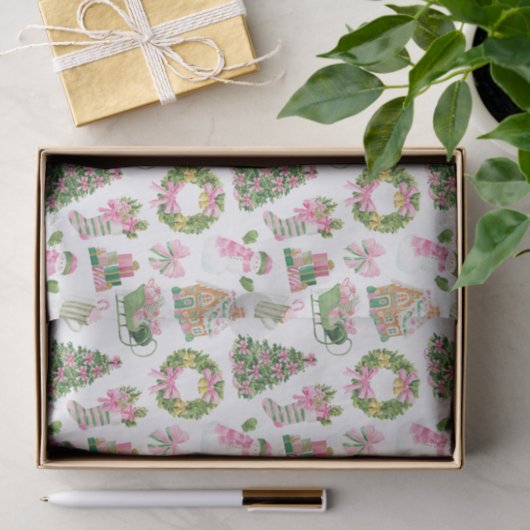 Preppy Pink & Green Christmas Seidenpapier (Geschenk)