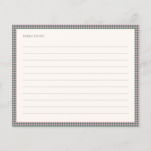 Preppy Pink Green Gingham Shower Recipe Card (Rückseite)