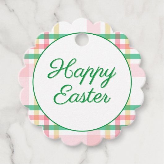 Preppy Pink & Green Kariert Happy Oster Geschenkanhänger (Vorderseite)