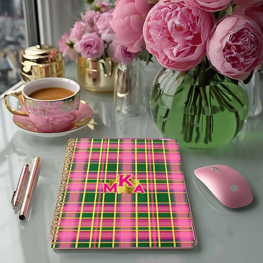 Preppy Pink & Green Karo | Monogrammierte Planerin Planer