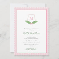 Preppy Pink Green Monogram Cane Baby Girl Dusche