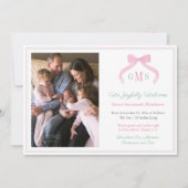 Preppy Pink Green Monogram Welcome Baby Girl Foto Ankündigung (Vorderseite)