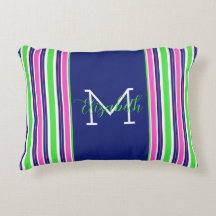 Preppy Pink Green Navy Blue Strip Monogram