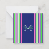 Preppy Pink Green Navy Blue Strip Monogram Mitteilungskarte (Vorderseite)