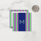 Preppy Pink Green Navy Blue Strip Monogram Mitteilungskarte (Vorderseite/Rückseite Beispiel)