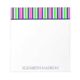 Preppy Pink Green Navy Blue Strip Monogram Notizblock