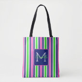 Preppy Pink Green Navy Blue Strip Monogram Tasche (Vorderseite)